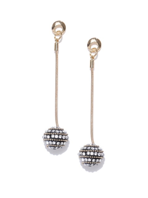

ChicMela Gold-Toned & Black Stone-Studded Spherical Drop Earrings