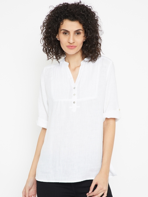 

Cottonworld Women White Linen Solid Shirt Style Top