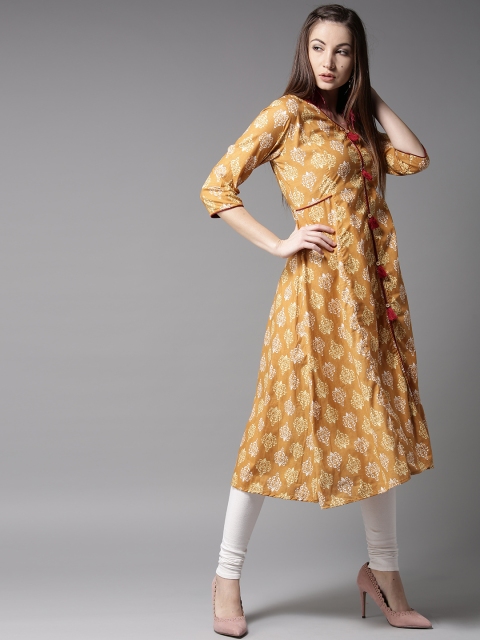 

Moda Rapido Women Mustard Yellow Printed A-Line Kurta
