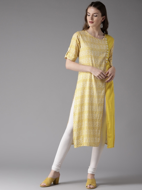 

Moda Rapido Women Yellow & White Printed Straight Kurta