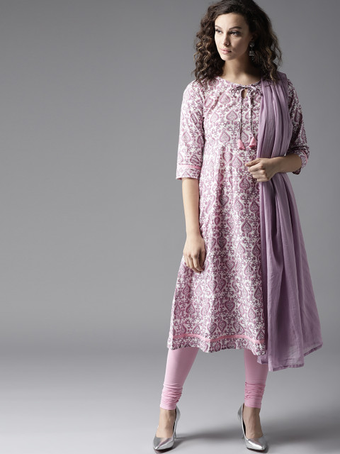 

Moda Rapido Women Lavender & Pink Printed Kurta with Leggings & Dupatta