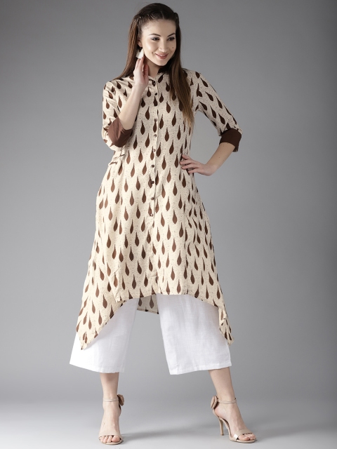 

Moda Rapido Women Beige & Brown Printed A-Line Asymmetric Kurta
