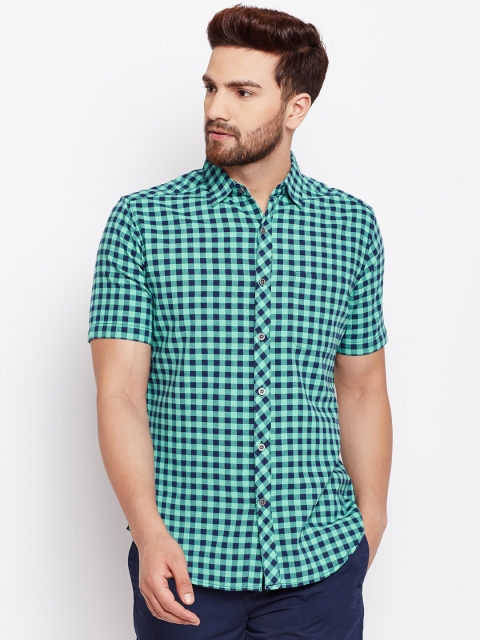 

Cottonworld Men Green & Navy Blue Slim Fit Checked Casual Shirt