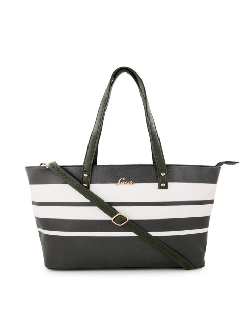 

Lavie Olive Green & White Striped Tote Bag