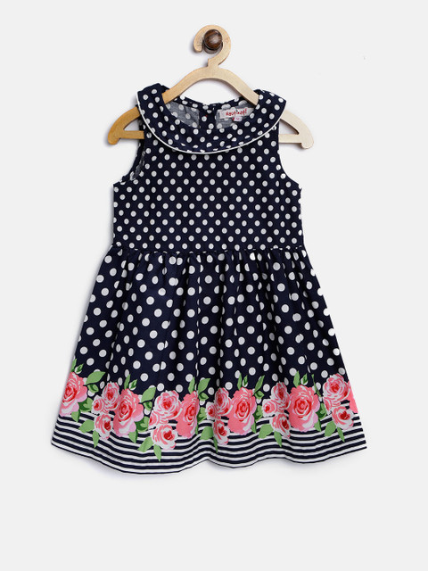 

Nauti Nati Girls Navy Blue & White Printed Fit and Flare Dress