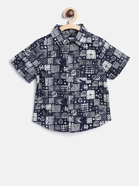 

Nauti Nati Boys Navy Blue & Off-White Regular Fit Printed Casual Shirt