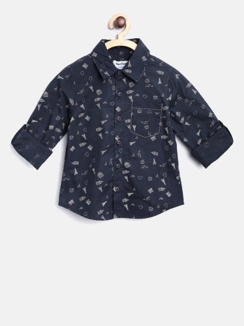 

Nauti Nati Boys Navy Blue Regular Fit Printed Casual Shirt