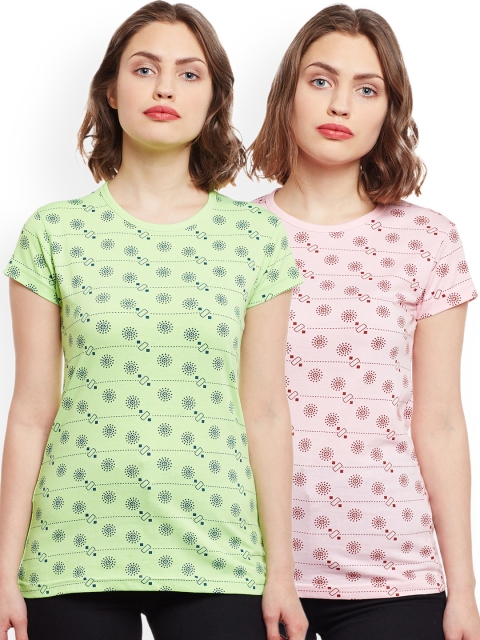 

VIMAL JONNEY Women Pack of 2 Printed Pink & Green T-Shirts