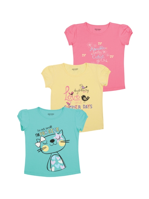 

minnow Girls Pack of 3 Printed Round Neck T-shirts, Yellow