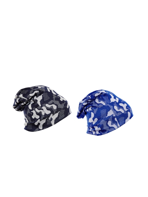 

VIMAL JONNEY Men Pack of 2 Camouflage Print Beanie Cap, Navy blue