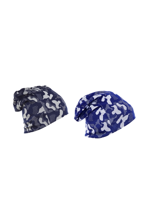 

VIMAL JONNEY Men Pack of 2 Camouflage Print Beanie Cap, Navy blue