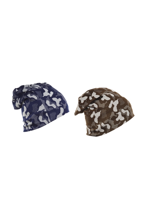 

VIMAL JONNEY Men Pack of 2 Camouflage Print Beanie Cap, Navy blue