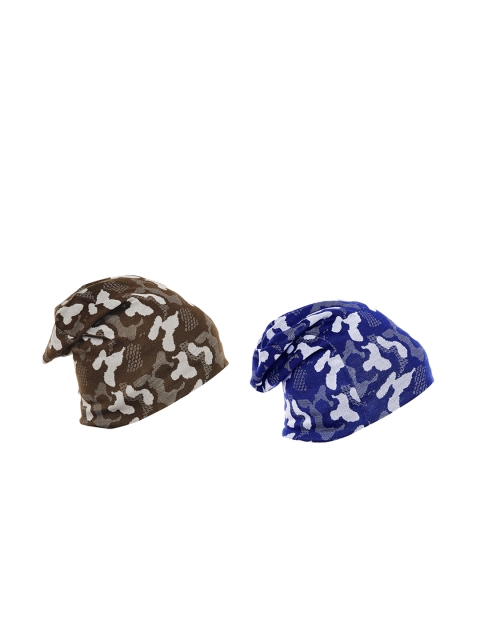 

VIMAL JONNEY Men Camouflage Print Pack of 2 Beanie Caps, Olive