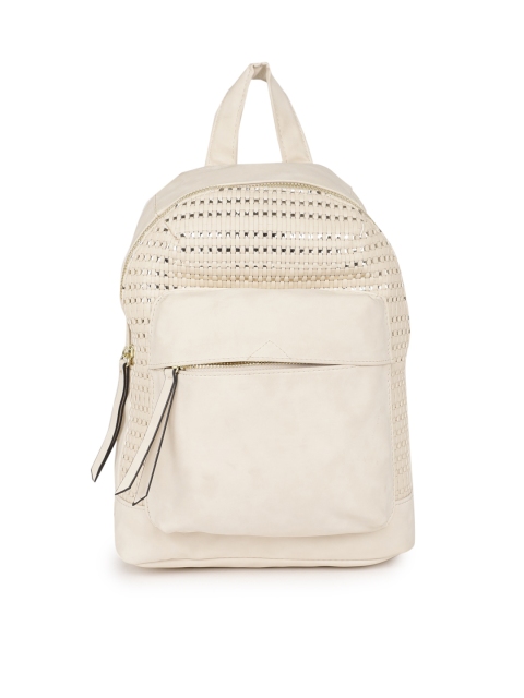 

Steve Madden Women Cream-Coloured & Gold-Toned Woven Design Solid Backpack