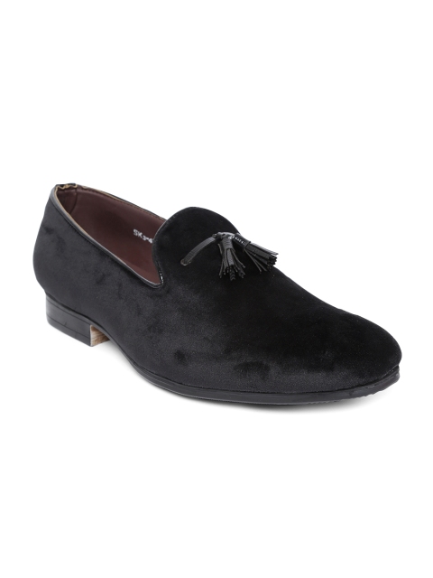 

San Frissco Men Black Velvet Finish Semiformal Slip-Ons
