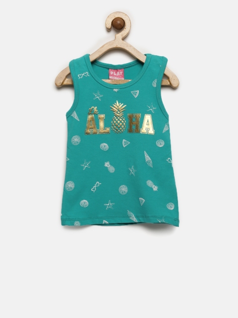 

Little Kangaroos Girls Green Printed Tank Top