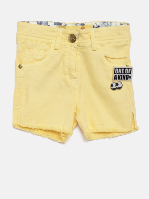 

Little Kangaroos Girls Yellow Solid Regular Fit Denim Shorts