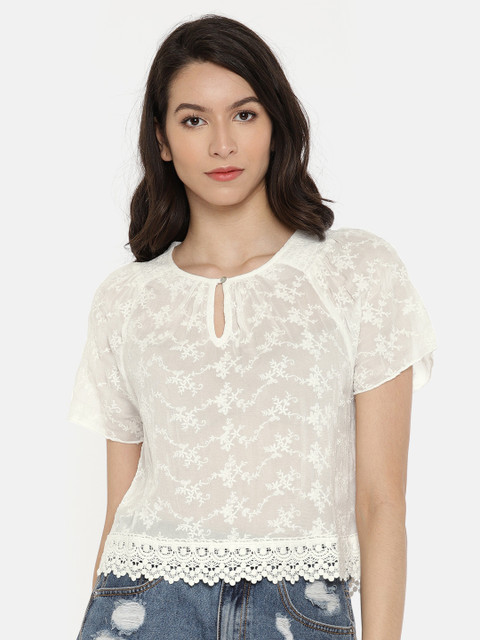 

ONLY Women White Self Design Sheer Top