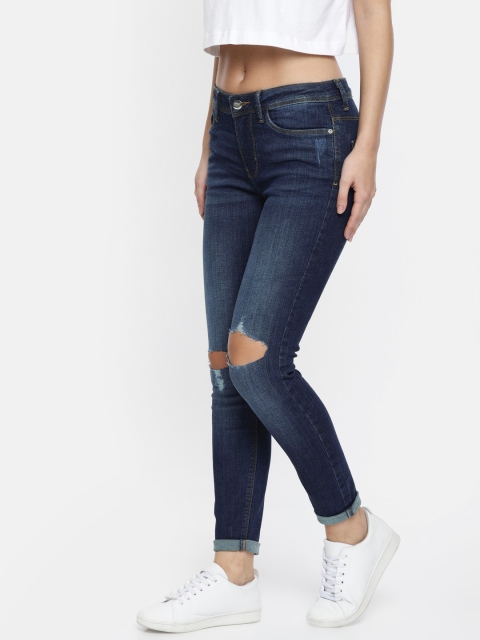 

ONLY Women Blue Skinny Fit Mid-Rise Slash Knee Stretchable Jeans