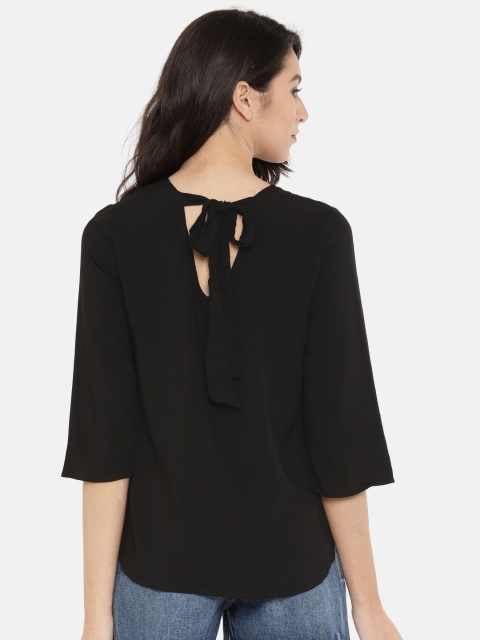 

ONLY Women Black Solid Styled Back Pure Cotton Top