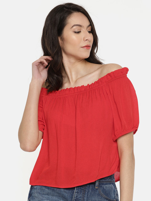 

ONLY Women Red Solid Bardot Top