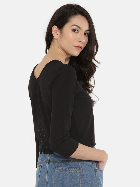 

ONLY Women Black Solid Styled Back Crop Top