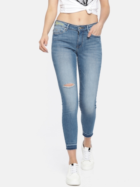 

ONLY Women Blue Skinny Fit Mid-Rise Mildly Distressed Stretchable Cropped Jeans
