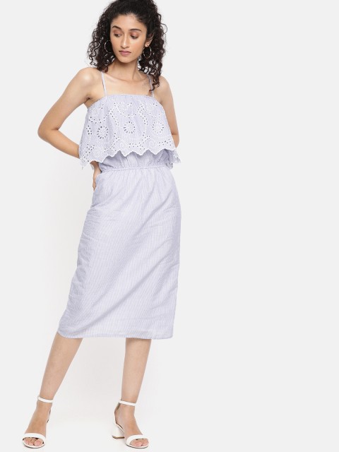 

ONLY Women Lavender & White Striped A-Line Dress