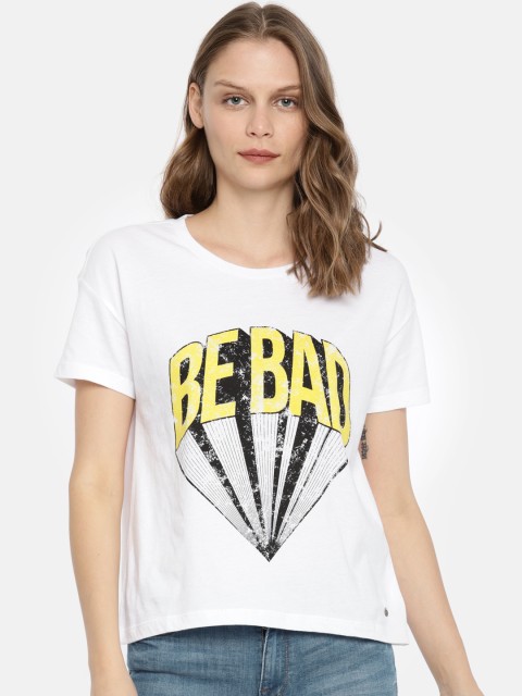 

ONLY Women White Printed Round Neck T-shirt