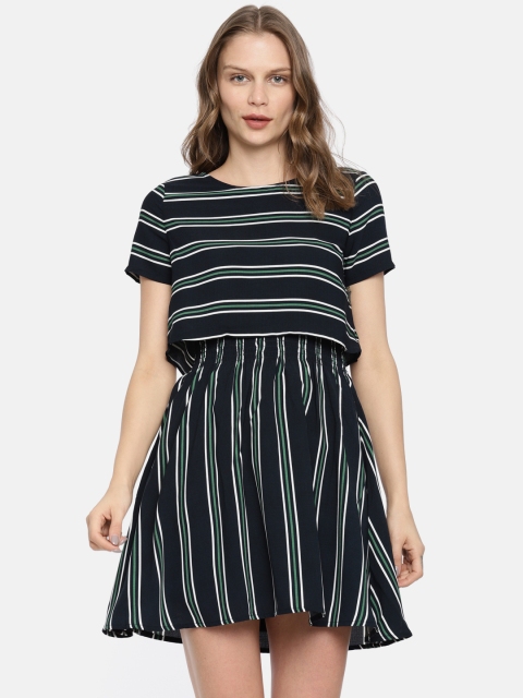 

ONLY Women Navy Blue & White Striped Fit and Flare Dress