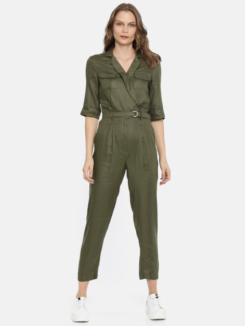 

ONLY Olive Green Solid Basic Jumpsuit