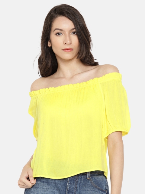 

ONLY Women Yellow Solid Bardot Top