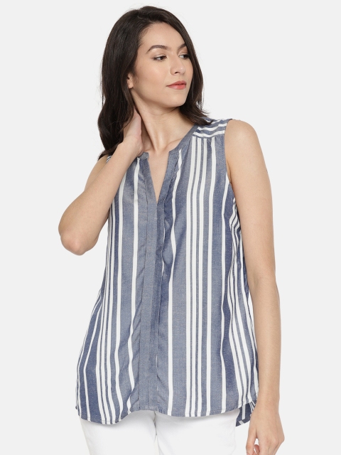 

ONLY Women Blue Striped Shirt Style Top
