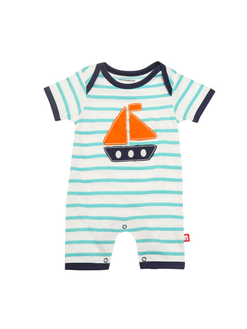 

Nino Bambino Boys White & Blue Striped Rompers