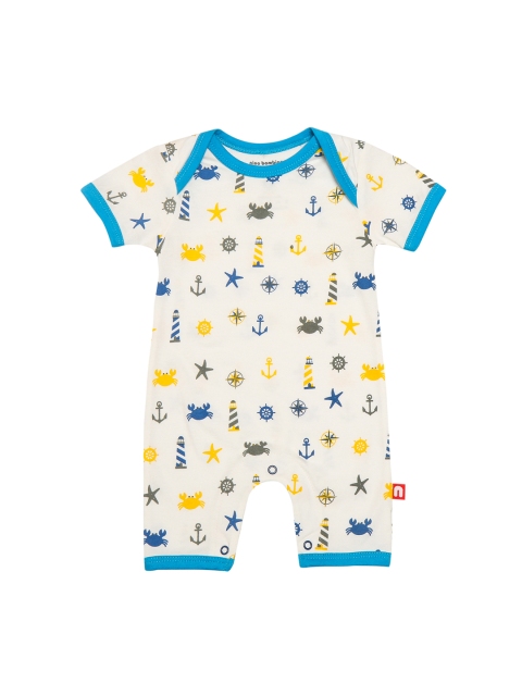

Nino Bambino Boys White & Blue Printed Rompers