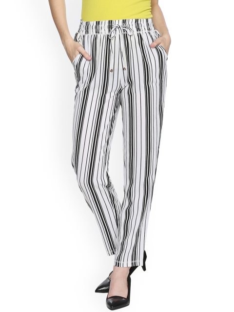 

Van Heusen Woman Women White & Black Regular Fit Striped Regular Trousers