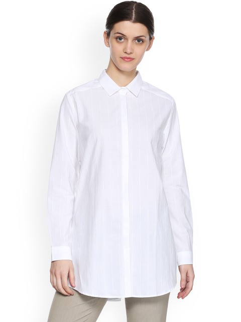 

Van Heusen Woman Women White Regular Fit Striped Longline Formal Shirt