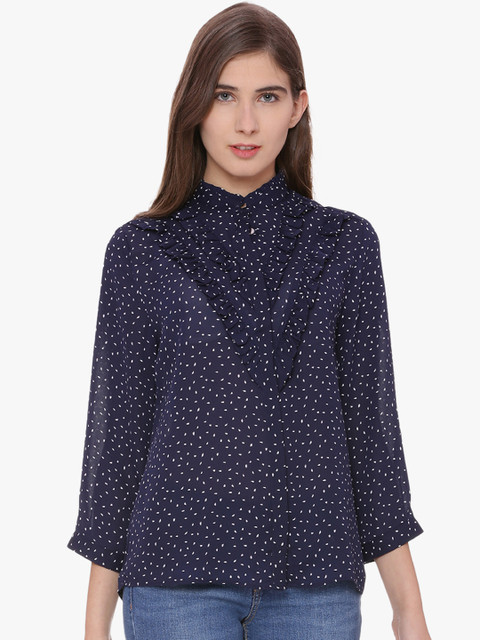

Van Heusen Woman Women Navy Blue Regular Fit Printed Casual Shirt