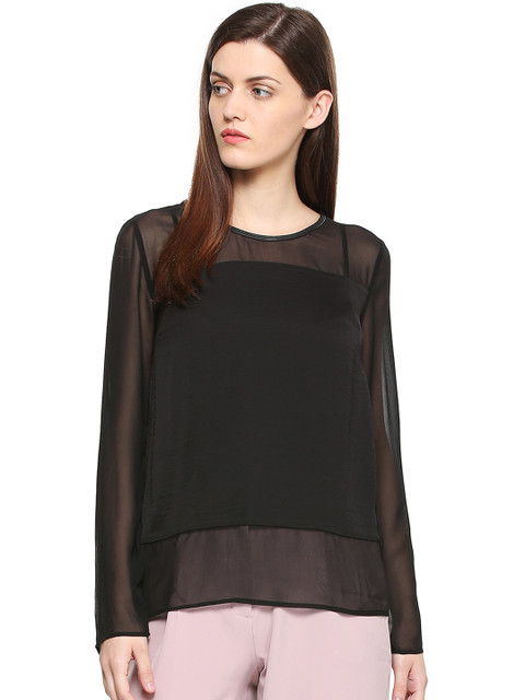 

Van Heusen Woman Women Black Solid A-Line Top