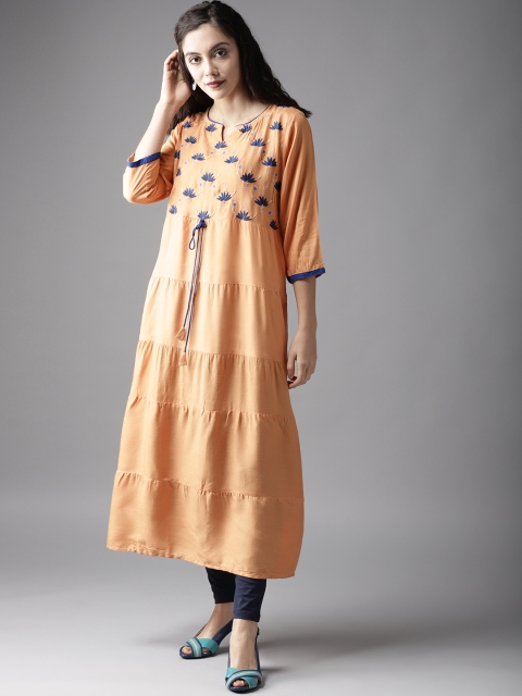 

Moda Rapido Women Orange Yoke Design Tiered A-Line Kurta