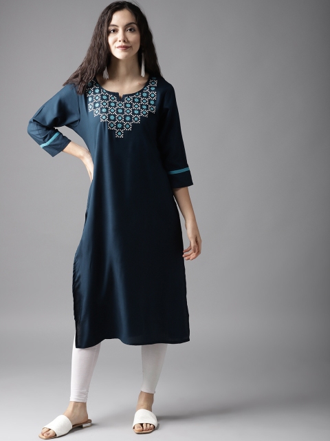

Moda Rapido Women Navy Blue Yoke Design Straight Kurta