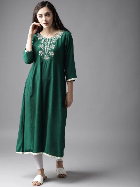 

Moda Rapido Women Green Yoke Design A-Line Kurta