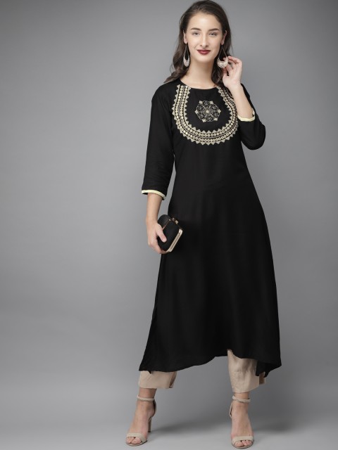 

Moda Rapido Women Black Yoke Design A-Line Asymmetric Kurta