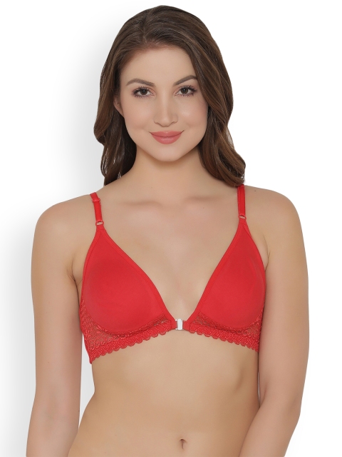 

Clovia Cotton Rich Non-Wired Double Layered Front Open T-Shirt Bra, Red