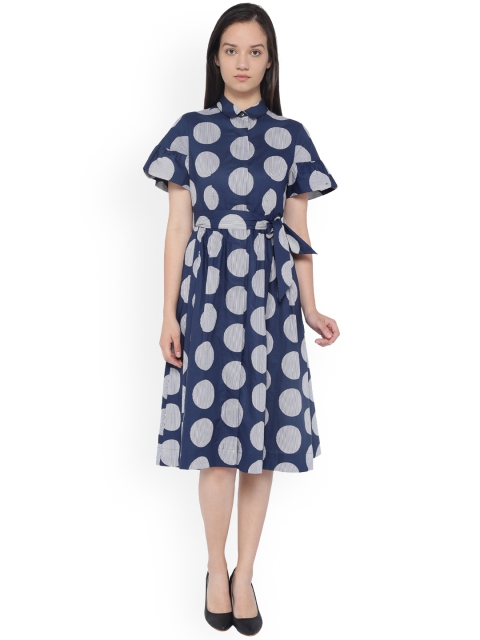 

Van Heusen Woman Blue Printed A-Line Dress