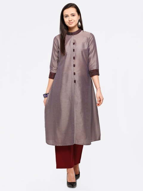 

Inddus Women Brown Solid A-Line Kurta