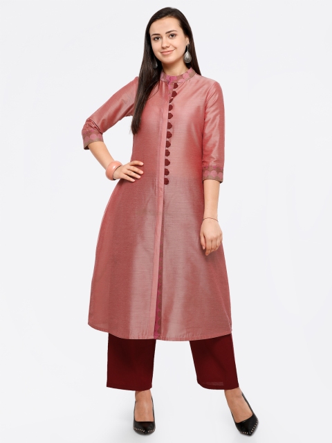 

Inddus Women Pink & Maroon Solid Kurta with Palazzos