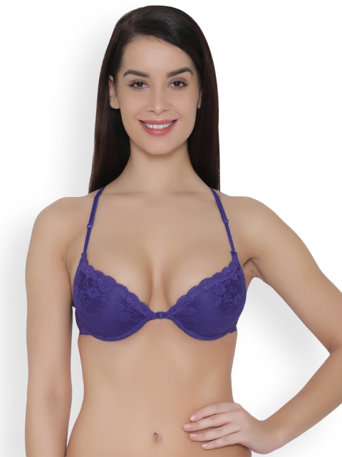 

Clovia Lace Padded Underwired Front Open Push-Up Bra With Racerback, Purple