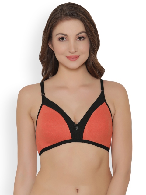 

Clovia Cotton Rich Non-Wired Slim Pad T-Shirt Bra, Orange