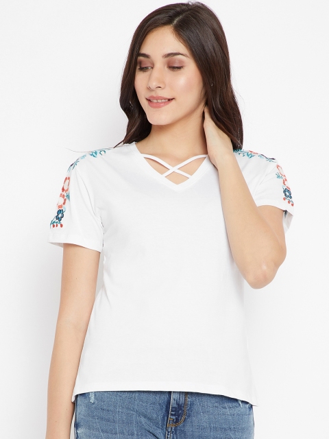 

Madame Women White Solid Pure Cotton Top